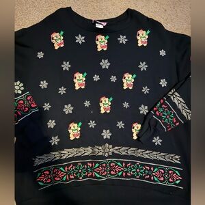 Vintage Festive Black Sweater with Holiday Bears, women’s, 3XL